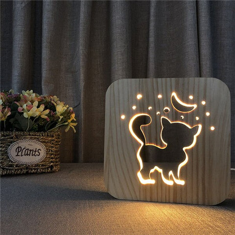 Creative Wooden Animal 3D Lamp