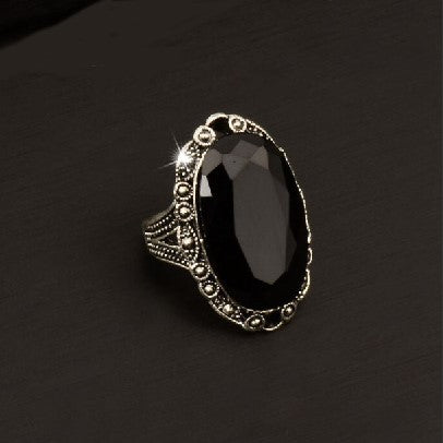 Black Oval Stone Rings For Women