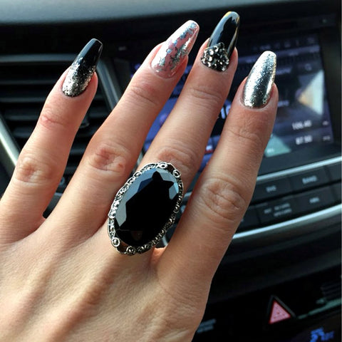 Black Oval Stone Rings For Women