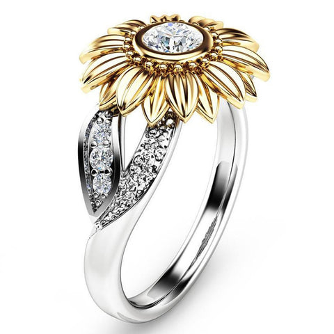 Crystal Sunflower Ring for Women